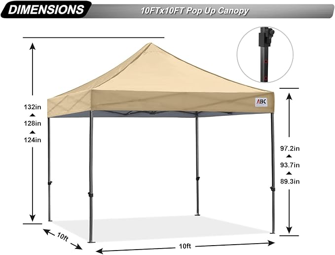 ABCCANOPY Patio Pop Up Canopy Tent 10x10 Commercial-Series (Beige)