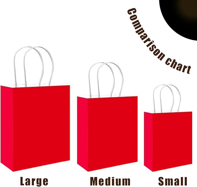 qiqee 100PCS Gift Bag with Handles Bulk Red Paper Bags Assorted Sizes(33pcs Large 13",33pcs Medium 11",34pcs Small 8")