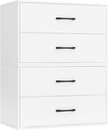 GOFLAME Stackable 2-Drawer Dresser Set of 2, Wood Horizontal Storage Organizer with Metal Handle & Smooth Sliders, Lateral File Cabinet with Anti-tilt Kit for Bedroom Office, White