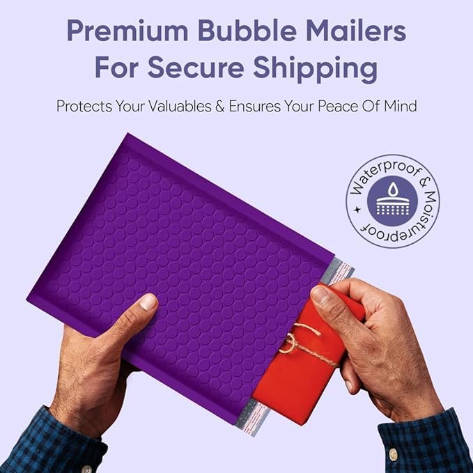 Purple 7.25x12 Inch Poly Bubble Mailers #1 | Self Seal Padded Envelopes | Air Cushioned Bubble Mailer | Usable Size 7.25x11 Inch | 100 Pack Bulk | Waterproof | Lightweight Mailing Shipping Bags