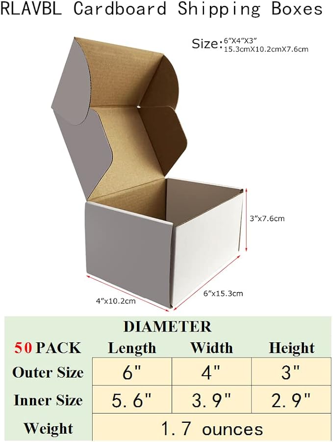 RLAVBL 6x4x3 Shipping Boxes Set of 50, White Small Corrugated Cardboard Box, Mailer Box