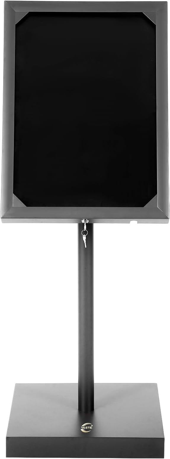 Vaste Large Steel Menu Displays Adjustable Floor Standing Holder Advertising Display with Cover Heavy-duty Base LED Lights Locks for Shopping malls restaurants conferences exhibitions（Black）