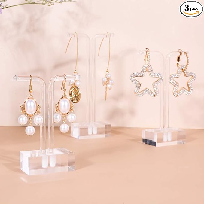 GemeShou 3pcs acrylic T bar earring display stand for show, retail hanging earring holder for online business, transparent jewelry Photography Props【Acrylic Earring T Stand-3pcs 】