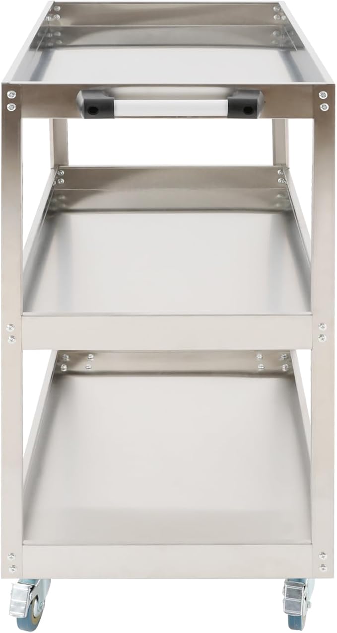 3 Tier Stainless Steel Utility Cart with Wheels and Handle, Commercial Heavy Duty Metal Food Cart Service Cart for Kitchen, Restaurant, Laboratory, 31.5 * 18.9 * 35.4in