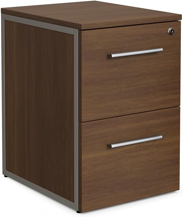 nbf signature series at Work Office Files Pedestal Cabinet - Two Drawer File Cabinet with Lock - Espresso Laminate Office Filing Cabinets - 26.46" H Modern Mobile File Cabinet Document Storage