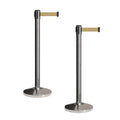 CCW Set of 2 Retractable Belt Barriers Stanchion, Polished Stainless Steel Post, RBB-100 (7.5 Foot Belt, Light Brown Belt)