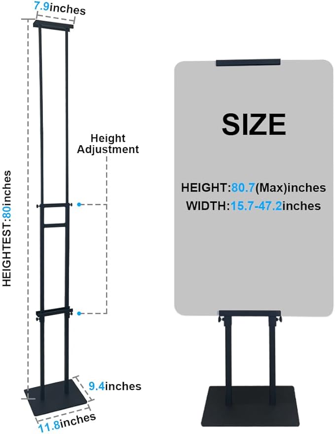 Heavy Duty Pedestal Poster Sign Stand for Display Double Sided Poster Stand Adjustable Height Up to 80 Inches w/ Non-Slip Base Floor Standing Sign Holder for Board & Foam Sign,Wedding,Restaurant