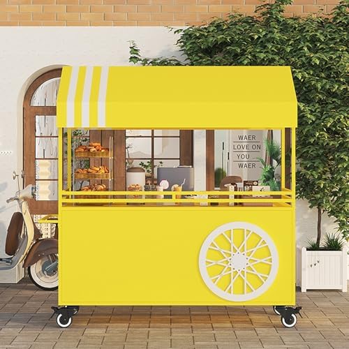 Portable Street Food Cart, Mobile Vendor Stall for Outdoor Events, Commercial Iron Market Cart, Creative Food Vendor Trailer (Pink, L140cm/55in)