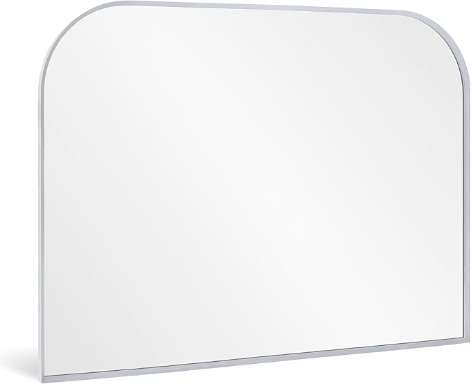 Modern Large Wall Mirror, Modern Mantel Minimalist Home Decor, Brushed Silver Metal Framed Arched Mirror for Living Room, Bedroom, Fireplace, Mantle, Entryway, Bathroom, 36" x 24", Silver