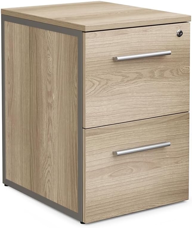 nbf signature series at Work Office Files Pedestal Cabinet - Two Drawer File Cabinet with Lock - Gray Laminate Office Filing Cabinets - 26.46" H Modern Mobile File Cabinet Document Storage