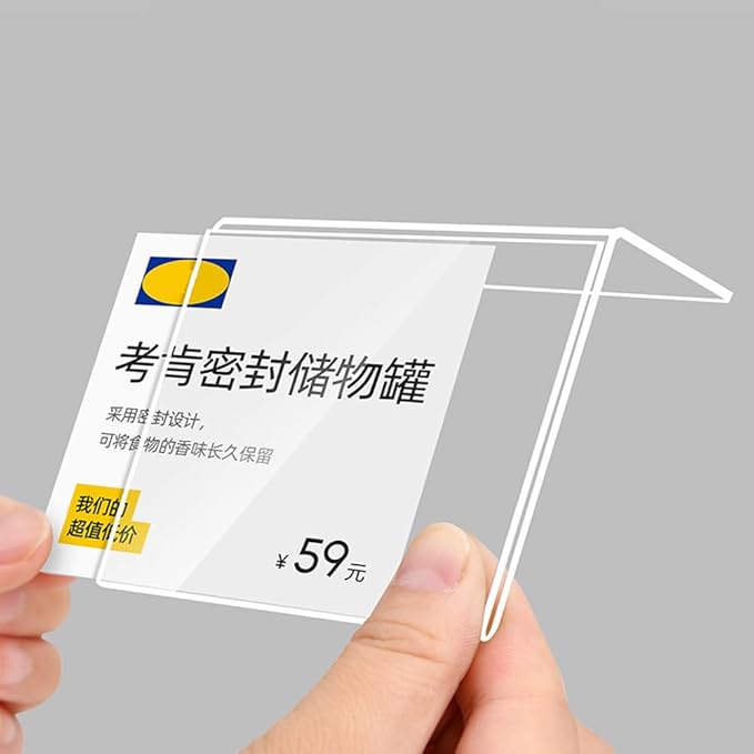 Self Adhesive Label Holder Acrylic Price Tag Displays Sign Holder L-Shape Table Top Sign Stand 10 Pack (100*100mm/3.94*3.94inches)