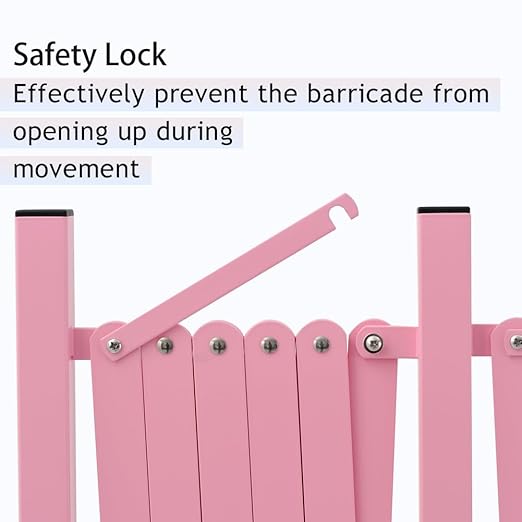 GYMTIME Expandable Metal Barricade, Flexible Mobile Safety Barrier, Folding Security Gate with Casters, Adjustable Traffic Temporary Fence for School, Shopping Mall, 16 Feet, Pale Pink