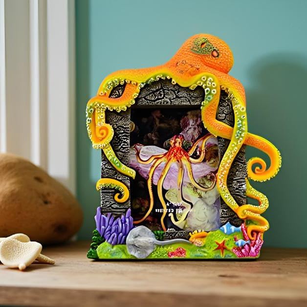 4″X6″Decorative Octopus Hand-Crafted resin Picture Frame for Tabletop. Deep sea Octopus Design Home Décor..Photo Gallery. Art. Octopus Figurine. More (4″x6″) (Orange)