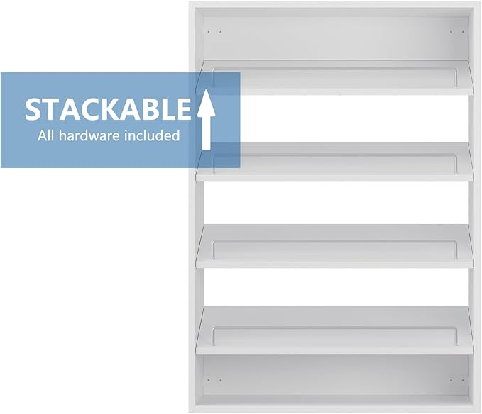 Shoe Shelf Short Tower Closet Unit, Modular Closet System, Wood Closet System Organizer with Storage for Walk In Closets, Clothing Rack for Hanging Clothes, Bedroom, White, 31.5"W