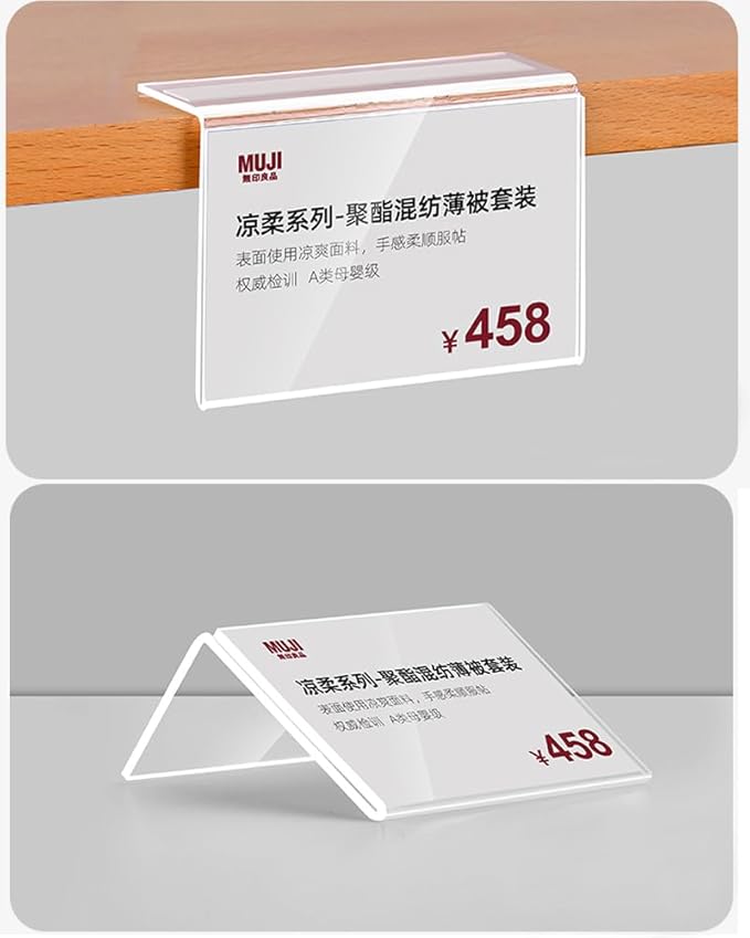 Self Adhesive Label Holder Acrylic Price Tag Displays Sign Holder L-Shape Table Top Sign Stand 10 Pack (70*50mm/2.76*1.97inches)