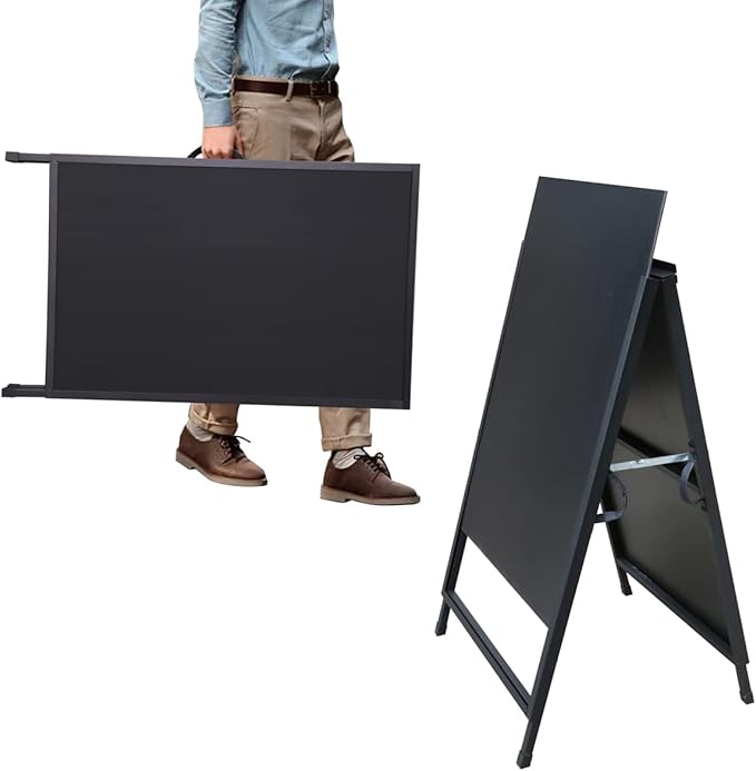 Heavy Duty Slide-in Folding A Frame Sign Sidewalk Sign 24x 36 Inch Steel Metal Double-Side Pavement sign Corrugated Plastic Poster (24x36 inch(Corrugated Plastic Sheets insert))
