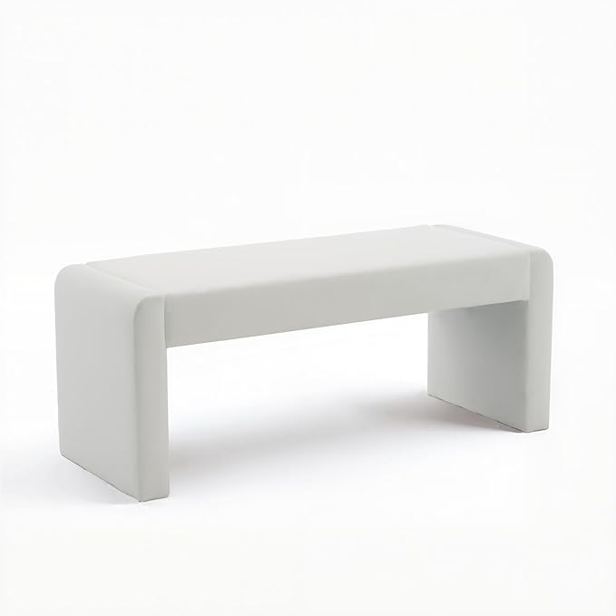 Velvet Entryway Bench End of Bed Bench Upholstered Modern Window Bench Comfy Ottoman for Dining Room/Bedroom/Living Room/Hallway/Indoor (Ivory White)