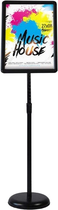 HUAZI Sign Stand Holder Adjustable Sign Holder Standing Floor Poster Stand for 8.5x11 inches,Both Vertical & Horizontal View Displayed,Snap-Open Frame with Round Safety Corner for School Church Business Show,Black