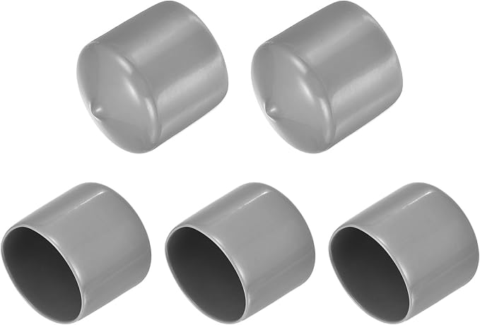 uxcell 5pcs Rubber End Caps 40mm(1.6 Inch) ID Vinyl PVC Round Tube Bolt Cap Cover Screw Thread Protectors Light Gray