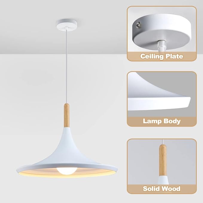 KCO Lighting White Barn Pendant Light 3-Pack Farmhouse Vintage Hanging Lamp with Adjustable Cord Rustic Ceiling Hanging Light Fixture