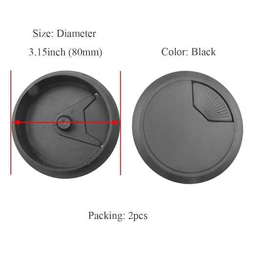 HAHIYO 2Pcs 3.15Inch/80mm Black ABS Plastic Sector-Shaped Desk Grommet Wire Grommet Cable Management Cord Hole Cover Desk Wire Hole Insert Wire Organizer for Computer Office Home Equipment System