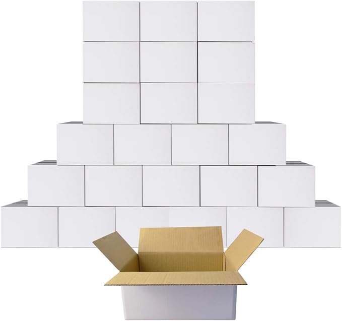 Calenzana 9x6x4 Shipping Boxes Set of 25, White Corrugated Cardboard Box for Packing Mailing Small Business