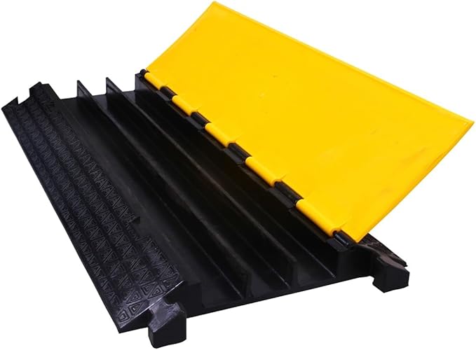 Kable Kontrol Atlas Cable Protector Wire Ramp - 3 Channel - 1 Pc - 35” Long Black & Yellow - 24000 Lbs Load Capacity - Rubber Speed Bump Wire Protector Cord Cover - CP9973
