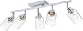 5-Light Track Lighting Kit Ceiling Kitchen Track Lighting Fixtures Chrome Bathroom Vanity Wall Lights with Clear Glass Multi-Directional Rotating Tracking Light Heads Spotlight for Accent Shop