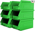 Plastic Storage Bins, Hanging, Stackable, Storage Organizer Bin for Warehouses, Workshops 7-Inch x 4-Inch x 3-Inch (Green, 6-Pack)
