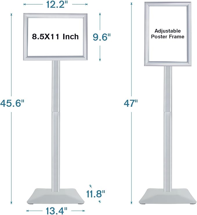 Sign Stand for Display, 11lbs Integrated Rod Heavy Duty Pedestal Floor Signage Stand Holder, for Outdoor or Indoor Advertising (8.5 x 11, Silver, 3Pack)