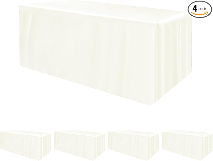 HolidayIdeas Fitted Tablecloths for 6 Foot Rectangle Table, Wrinkle Resistant Washable Table Cover 30x72 Inch for Vendor Booth Display, Banquet, Trade Show, Beige, 4 Pcs