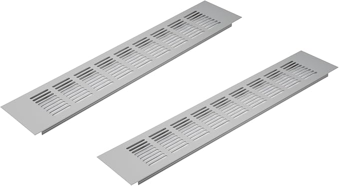 Vent Systems 16 x 3 Inch (Outer Dimensions) Air Supply Ventilation Grille - Pack of 2 - Silver Aluminum Rectangle Intake/Exhaust Door Vent Deflector - HVAC for Home Improvement Floor, Wall Duct Cover