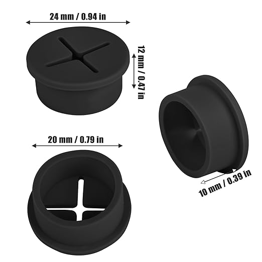 12 Pcs Cable Cord Grommet Silicone Cable Grommet 3/4" Wire Hole Cover Cable Management Wire Organizer Cable Pass Through Desk Grommet for Table, Computer Desk, Office, Home (Black)