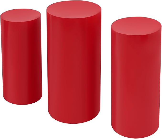 3Pcs Metal Pedestal Stand for Party, Large Red Cake Stand, Pedestal Display Plinth Pillars for Wedding Ceremony Birthday Party Art Decor, Column Decorative Cube for Wedding Dessert Table Display