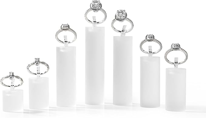 Oirlv Acrylic Jewelry Display Stand Ring Showcase Display Holder 7 PCS Rings Stand (White Frosted)