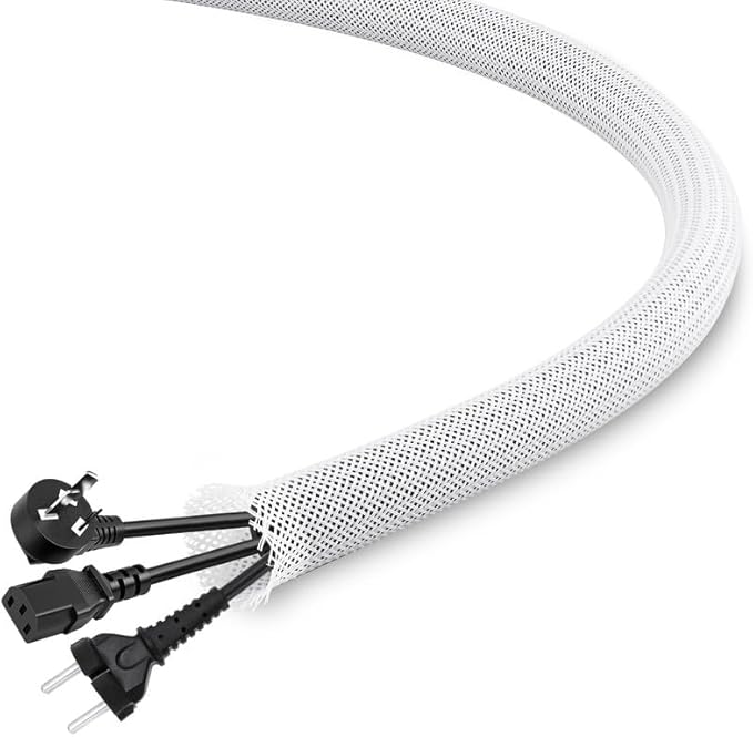 25Ft-1/2inch PET Expandable Braided Wire Sleeving,Wire Loom Cable Sleeve for TV,Computer,Home Theater,Automotive,Home Industrial,Electrical Wires,Chemical,Protect Cat from Chewing Cords,White