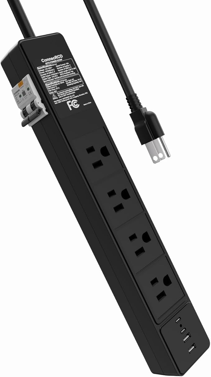 4-Outlet GFCI Power Strip with 4 USB Ports (2 USB-C), 6FT Heavy Duty Surge Protected Extension Cord, 15A/1875W, Wall Mountable Outlet Extender for Garden, Office, Pressure Washer, Lawn