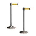 CCW Set of 2 Retractable Belt Barriers Stanchion, Polished Stainless Steel Post, RBB-100 (9 Foot Belt, Yellow Belt)