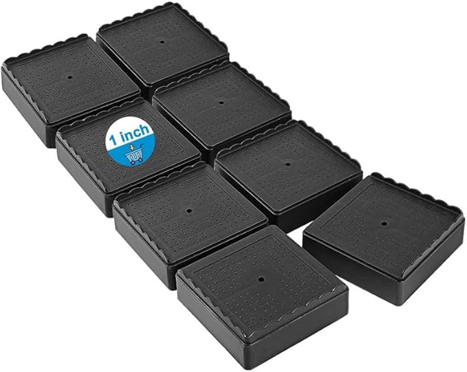 Bed Risers 1 inch, 2 inch, 3 inch, 4 inch Heavy Duty, Adjustable Furniture Riser for Table Desk Couch Sofa Chair Recliner Leg Frame Dorm, Stackable Bed Raisers Blocks (Black 8 Pack, 1 inch)