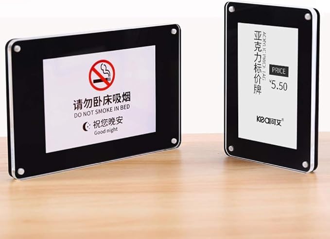 5 Pack Acrylic Label Holder Price Tag Displays Sign Holder with 3M Tape Adhesive Wall Mount Sign Stand (Black 100*70mm/3.94*2.76 inches)