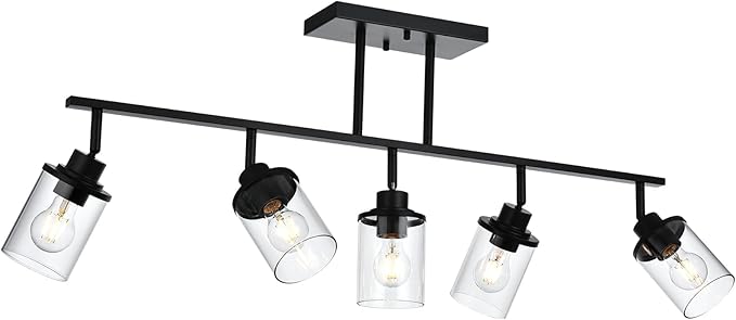Yaohong 5-Light Kitchen Track Light Fixtures Ceiling Vanity Lights Black, Bathroom Track Lighting Kit with Ajustable Heads, Modern Wall Ceiling Tracking Light for Hallway Shop
