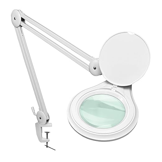 (5 inch Glass Lens) Professional LED Magnifying Lamp with Clamp, Dimmable, 1200 Lumens, 5600K-6000K Daylight Bright 60 SMD LED, Work Light Mounting Bracket Clamp (3 Diopter) BoliOptics MG16303121