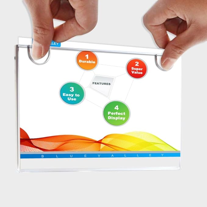 BlueValley 12 Pack Acrylic Sign Holder 8.5x11 Wall Mount Landscape – Clear Menu, Flyer & Picture Frame with Screws & Adhesive Tape, Wall Mounted Document Display for Office, School, Restaurant, Hotel, Public Space