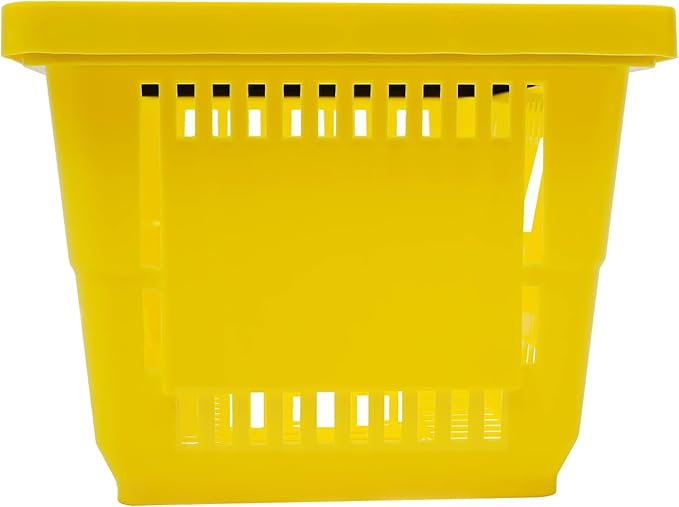 LOYALHEARTDY 12PCS Shopping Baskets with Handles, 21L Plastic Grocery Basket for Retail Store, Supermarket, Grocery Shopping |17" x 12" x 9" Portable Shop Basket (Yellow)