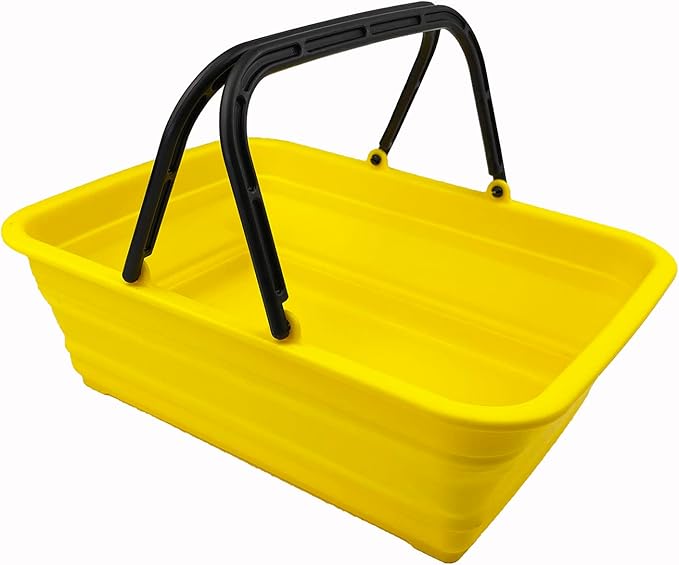 SAMMART Collapsible Basket with Handle 8L (2.1 Gallon)- Portable Outdoor Picnic Basket/Crate - Foldable Basin for Washing Dishes,Camping,Hiking (Golden Yellow)