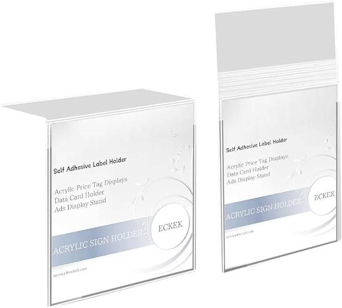 Self Adhesive Label Holder Acrylic Price Tag Displays Sign Holder Clear Table Counter Top Stand 2 Pack (100*100mm/3.94*3.94 inches)