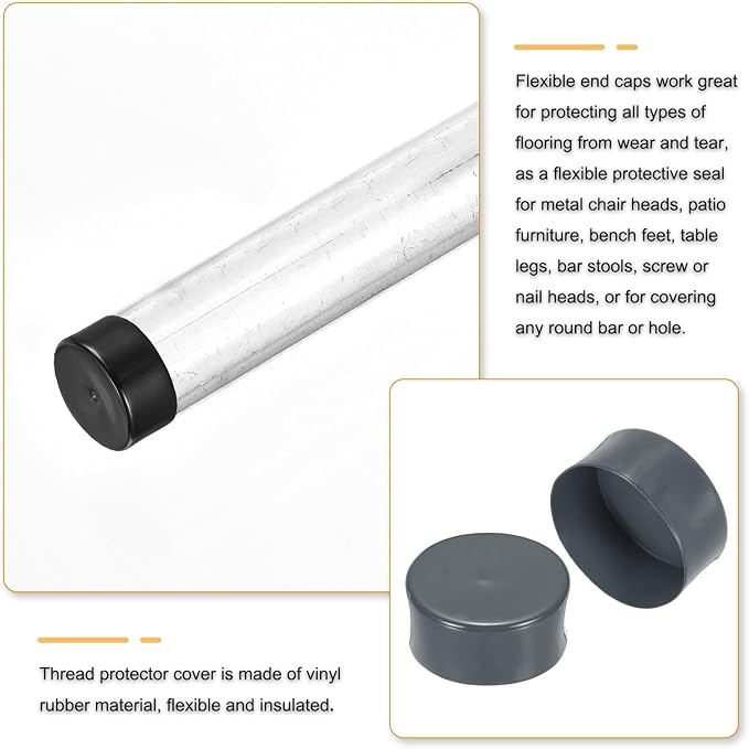 uxcell 4pcs Rubber End Caps 110mm(4 5/16 Inch) ID x 80mm(3 1/8 Inch) H Vinyl Round End Cap Cover Screw Thread Protectors Dark Grey