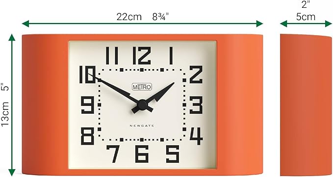 NEWGATE® Mini Metro Desk Clock | Retro Mantel Clock | Orange | Mid Century Style for Desk, Table top, Shelf or Bedside