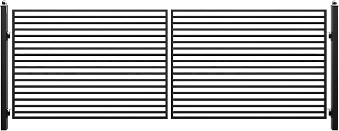 ZUMI Dual Swing Driveway Gate, 18x6 ft. Outdoor Steel Fence for Home Security, Heavy-Duty Weatherproof Iron Kit, Brooklyn Style