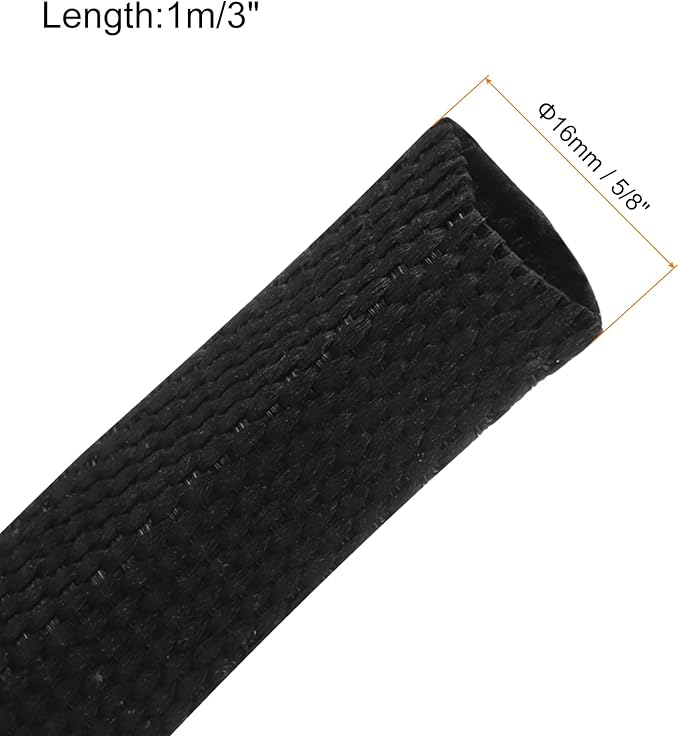 MECCANIXITY Braided Cable Sleeves Heat Shrinkable Fabric Sleeving, 5/8" 3ft Black 2:1 Ratio Heat Shrinkable Cord Protector for Harness Cable, Network Cable Protection, Cable Management